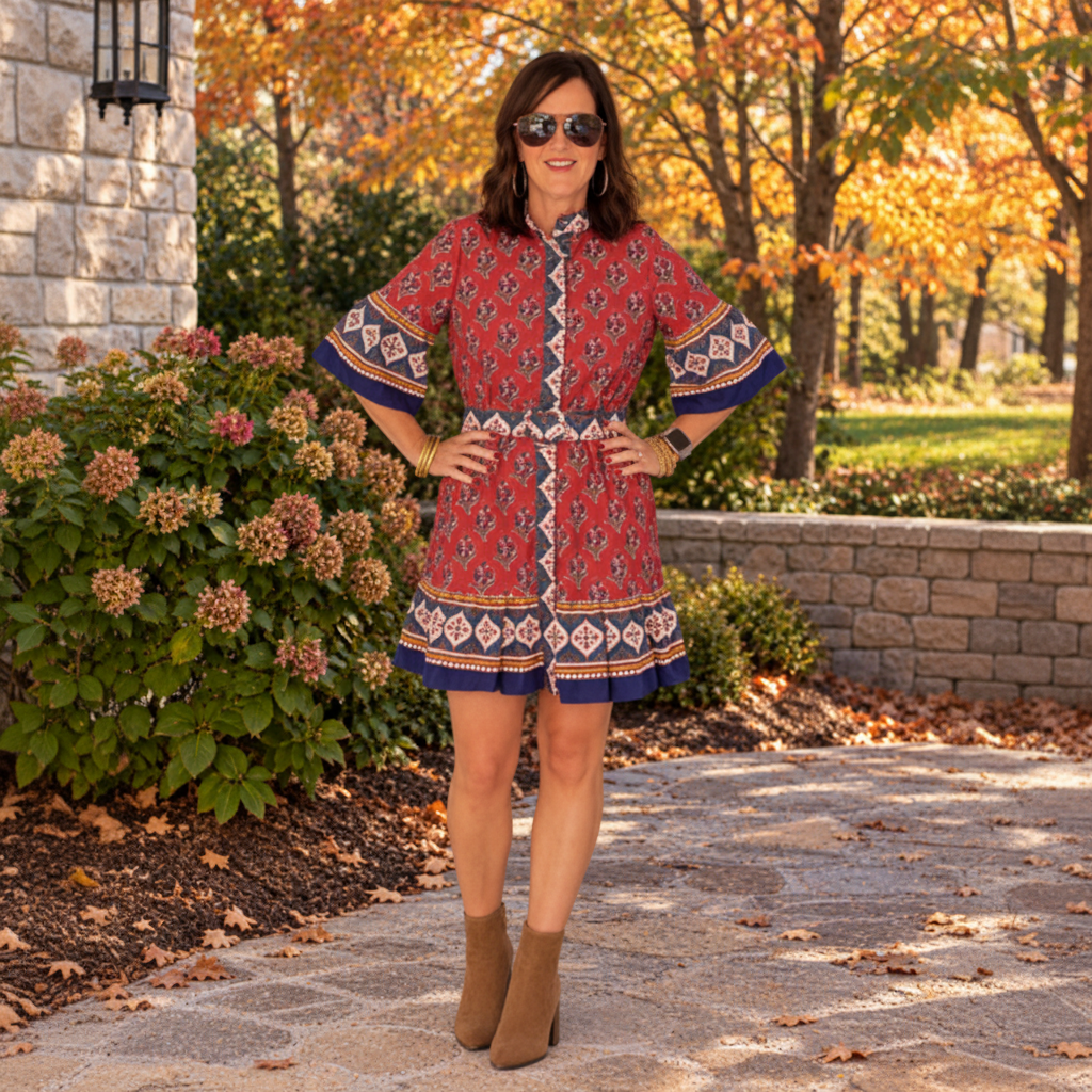 TCEC Rust Floral Belted Mini Dress