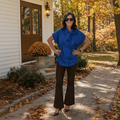 Glam Royal Blue/Brown Tie Neck Top