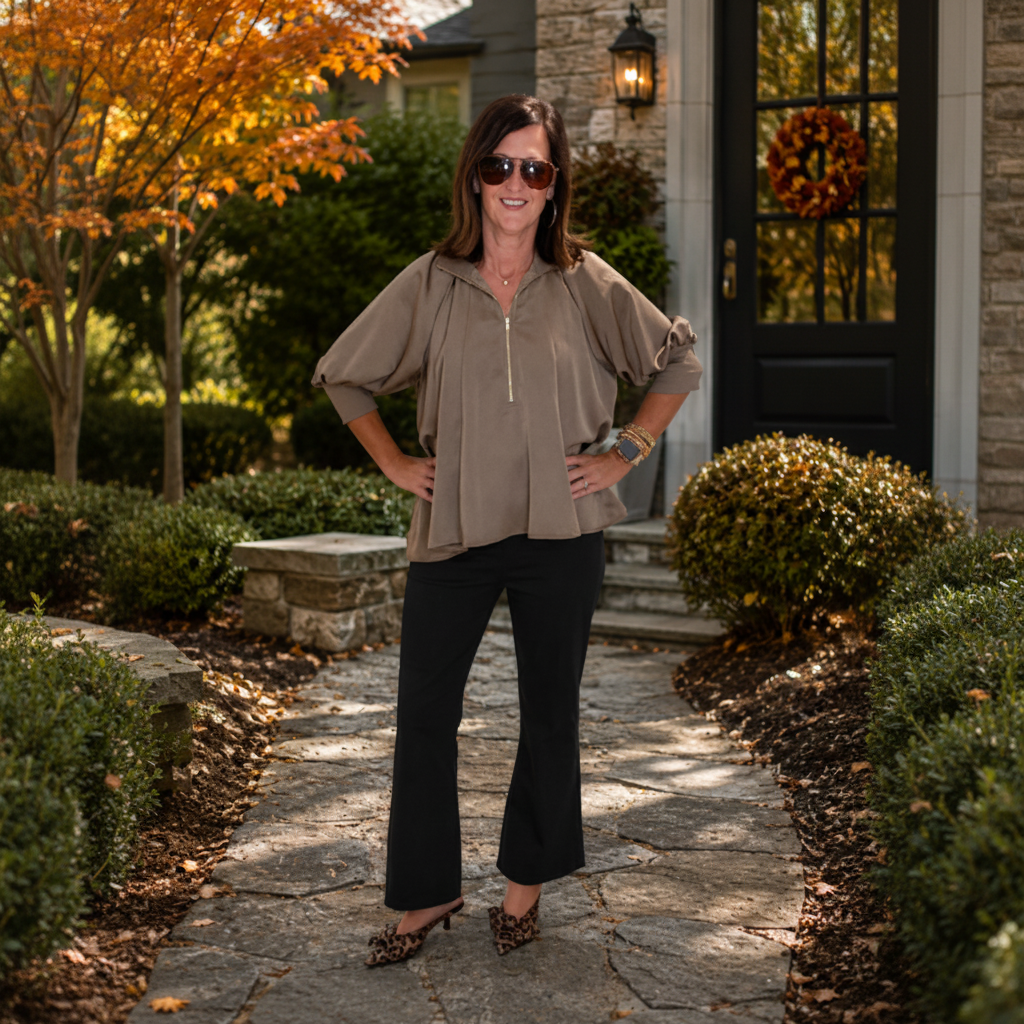 Glam Mocha 1/2 Zip Poncho Top