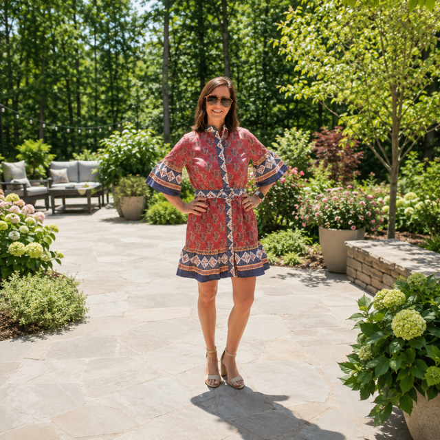 TCEC Rust Floral Belted Mini Dress