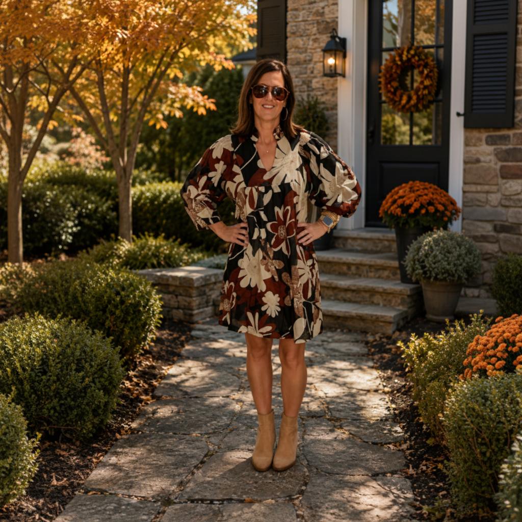 Umgee Black/Rust Floral Mini Dress