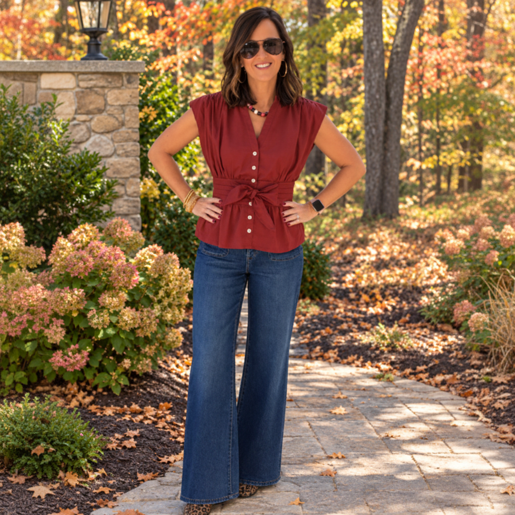Entro Tie Waist Button Down Sleeveless Top