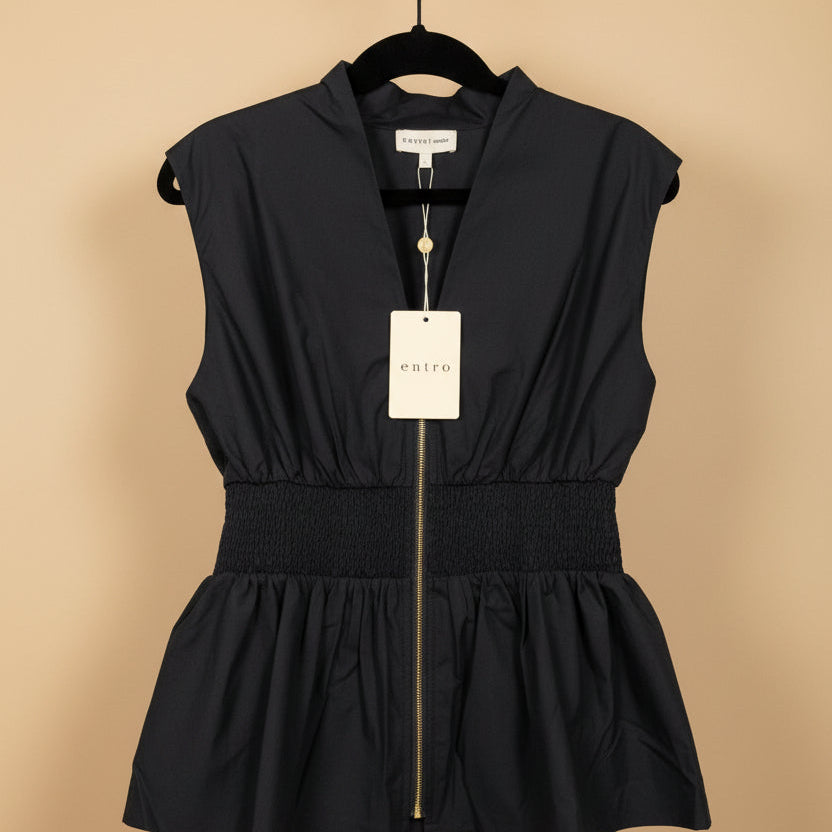 Entro Navy Zip-Up Sleeveless Top