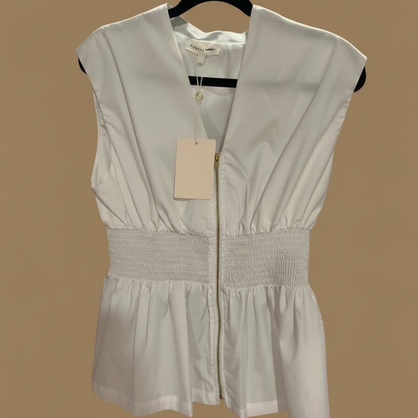 Entro White Zip-Up Sleeveless Top