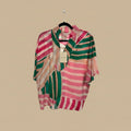 Entro Coral, Pink, Green, & White Striped Short Sleeve Top
