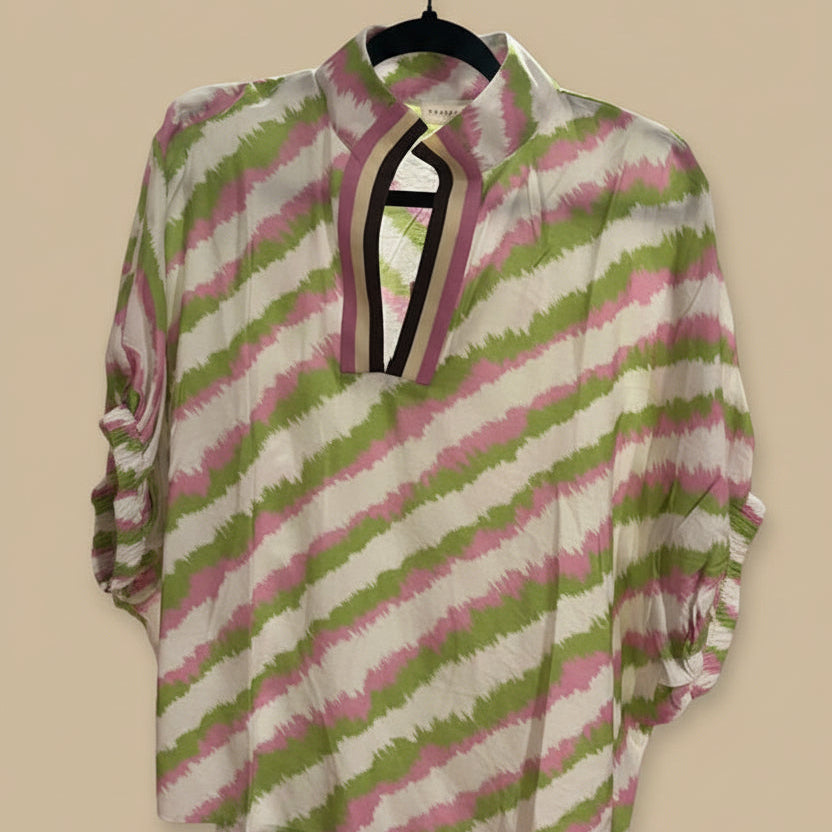Entro Lime Green, Lavender, & White Striped Top