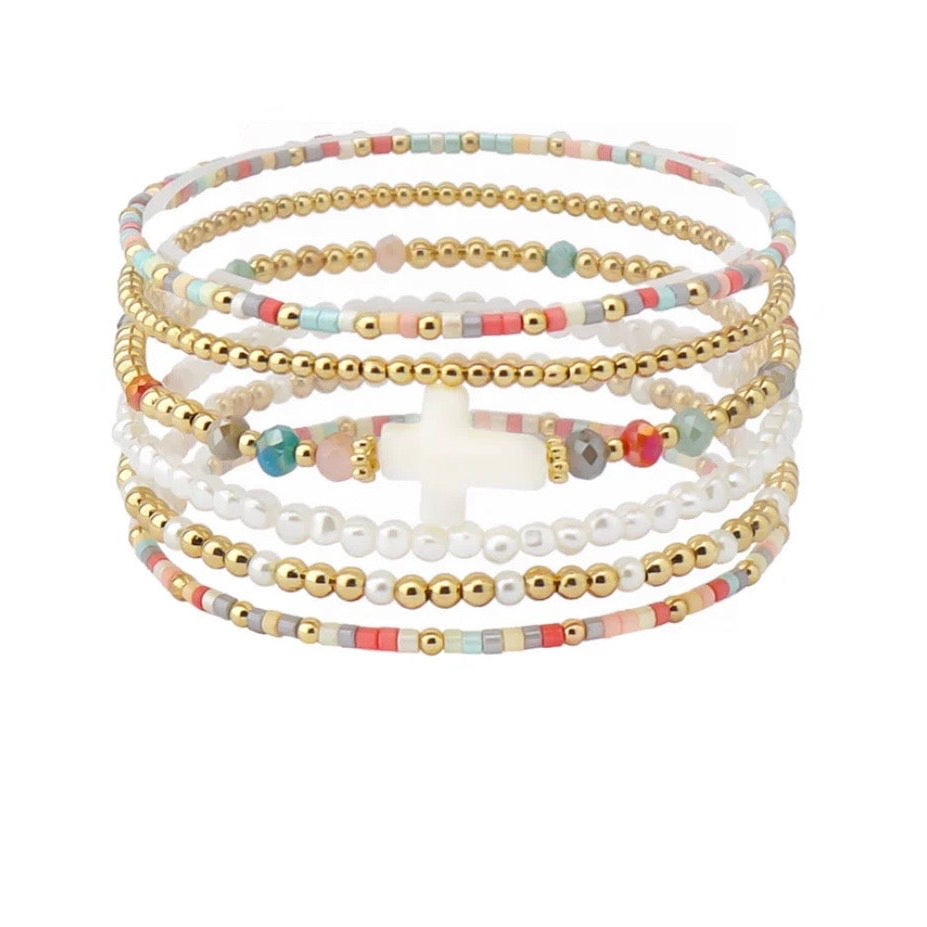Multicolor Beaded Cross Stackable Bracelets