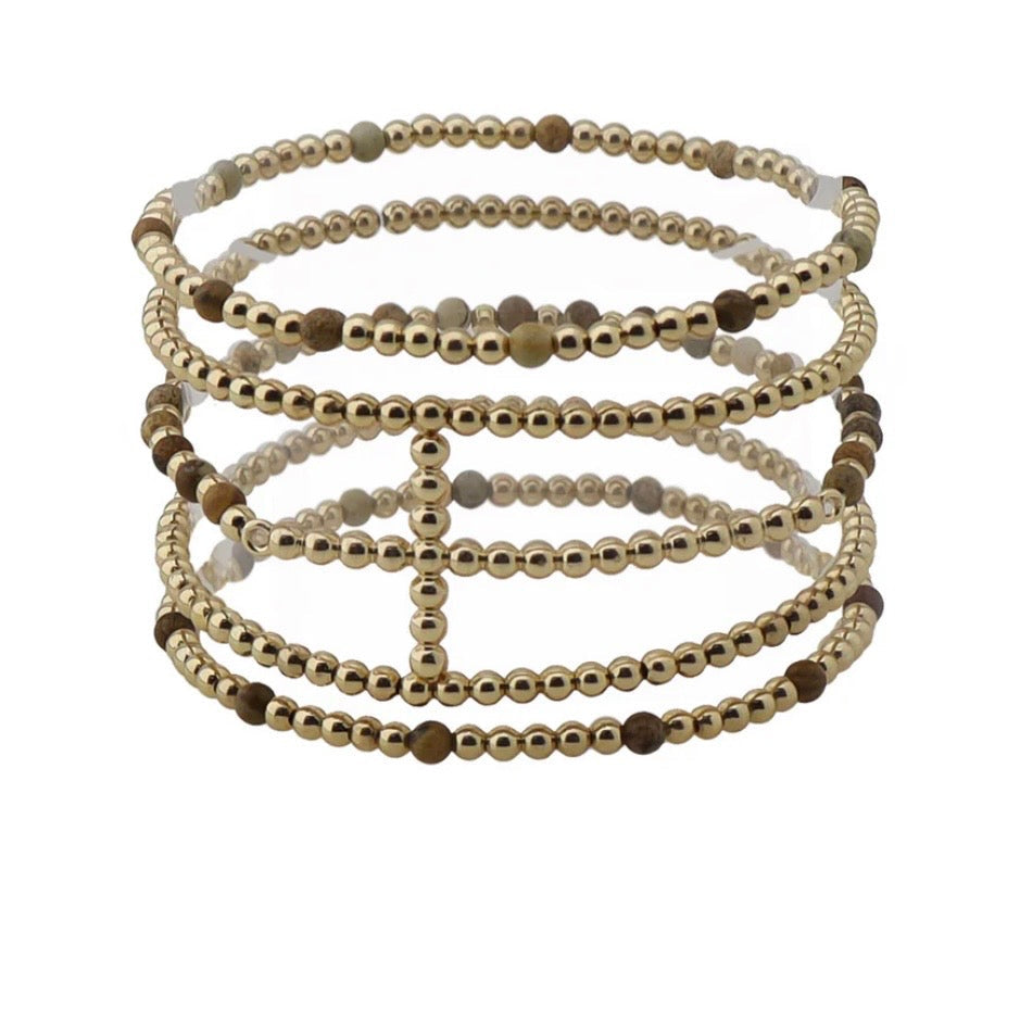 Brown/Gold Beaded Cross Stackable Bracelets