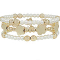 Gold/Pearl Flower &  Beaded Stackable Bracelets