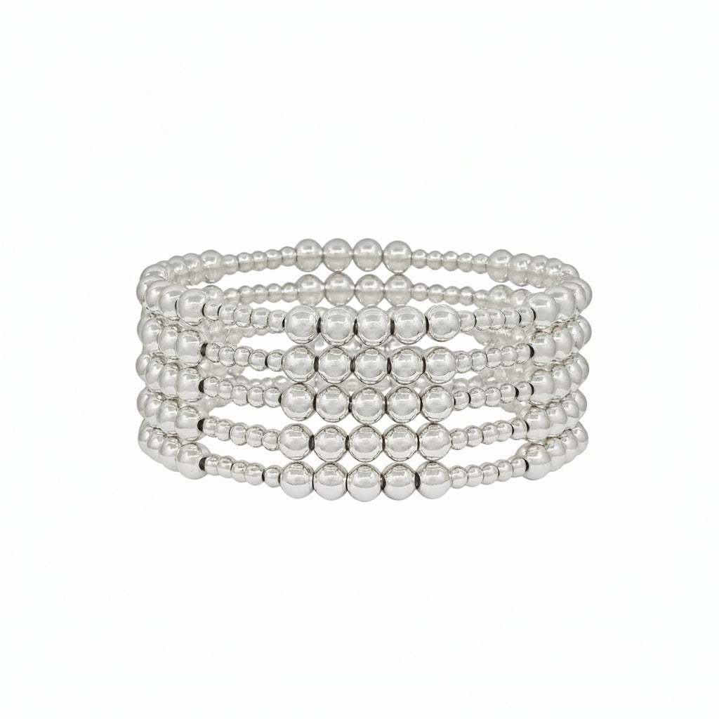 Silver Beaded Stackable Bracelets