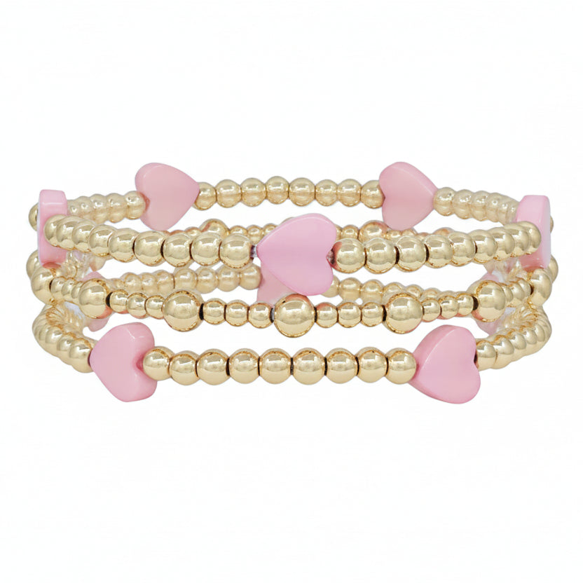 Pink & Gold Heart Stackable Bracelets