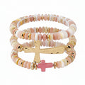 Pink/White/Gold Cross  Stackable Bracelets