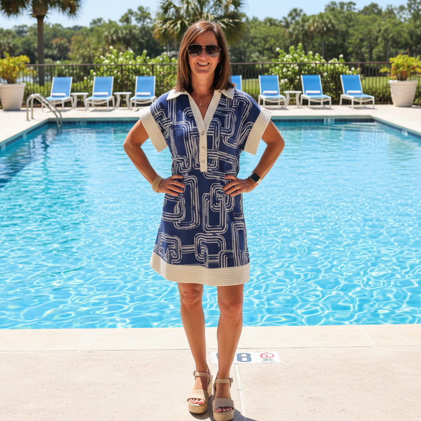 Entro Royal Blue/White Collared Mini Dress