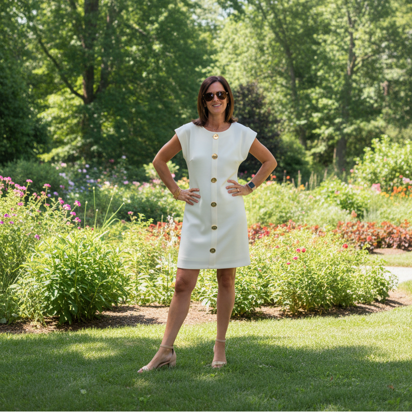 She+Sky White Mini Dress With Gold Buttons
