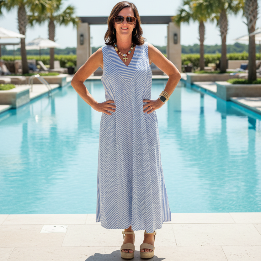 Umgee Blue & White Sleeveless Maxi