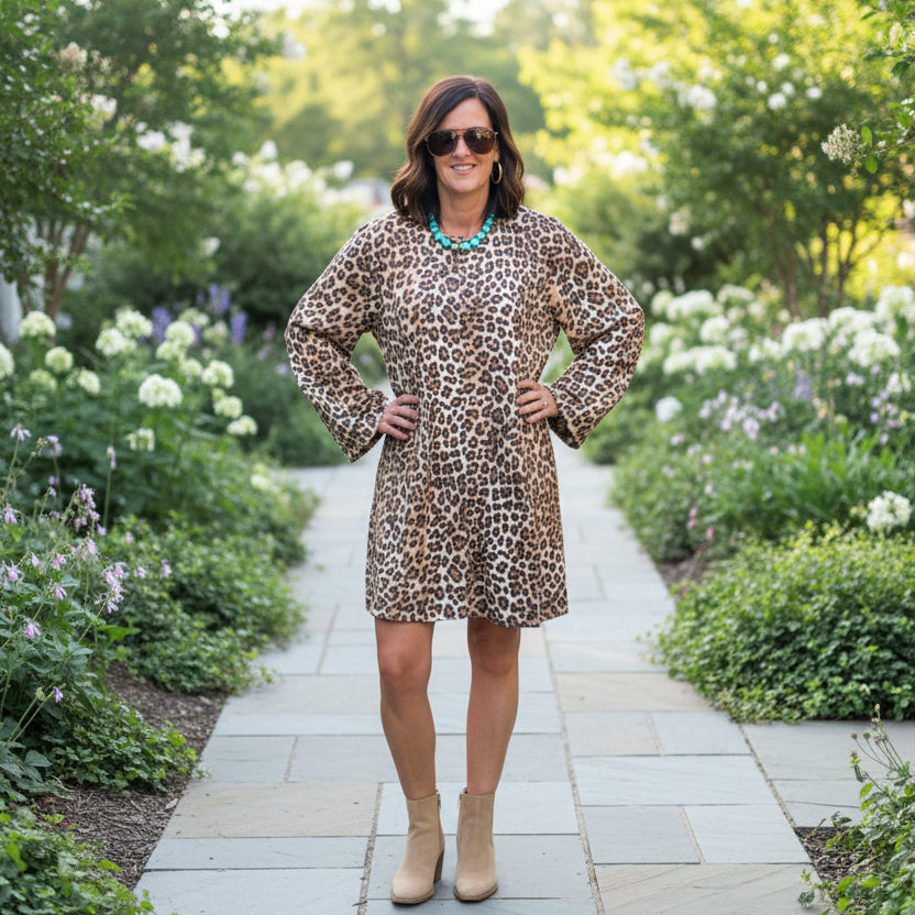 Jodifl Animal Print Long Sleeve Mini Dress