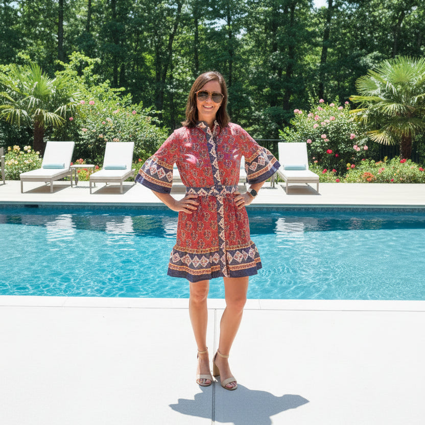 TCEC Rust Floral Belted Mini Dress