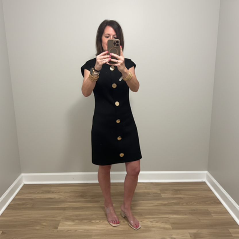 She+Sky Black With Gold Button Mini Dress