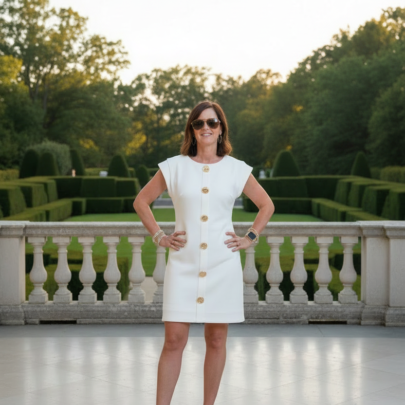 She+Sky White Mini Dress With Gold Buttons