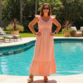 Pink Ruffle Sleeveless Maxi Dress