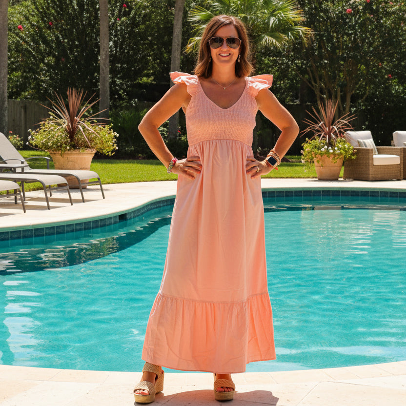 Pink Ruffle Sleeveless Maxi Dress