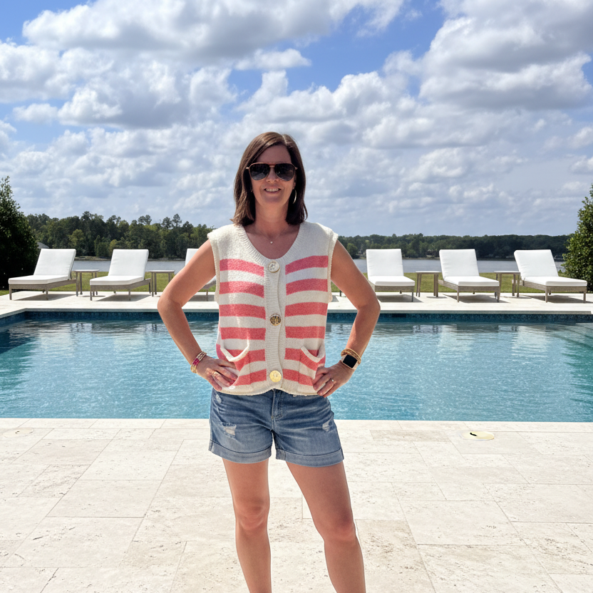 She+Sky Coral Gold Button Sweater