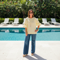 Easel Light Yellow Bubble Sleeve Top