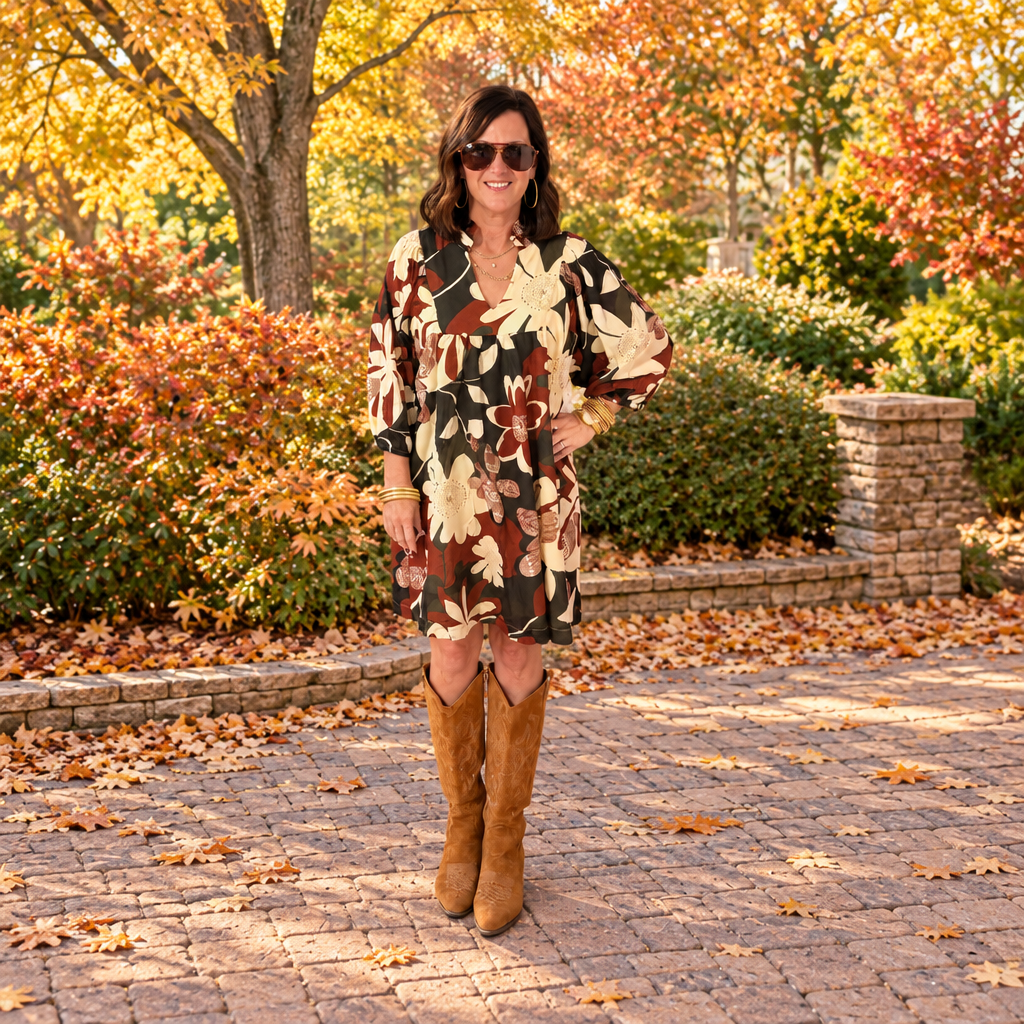 Umgee Black/Rust Floral Mini Dress