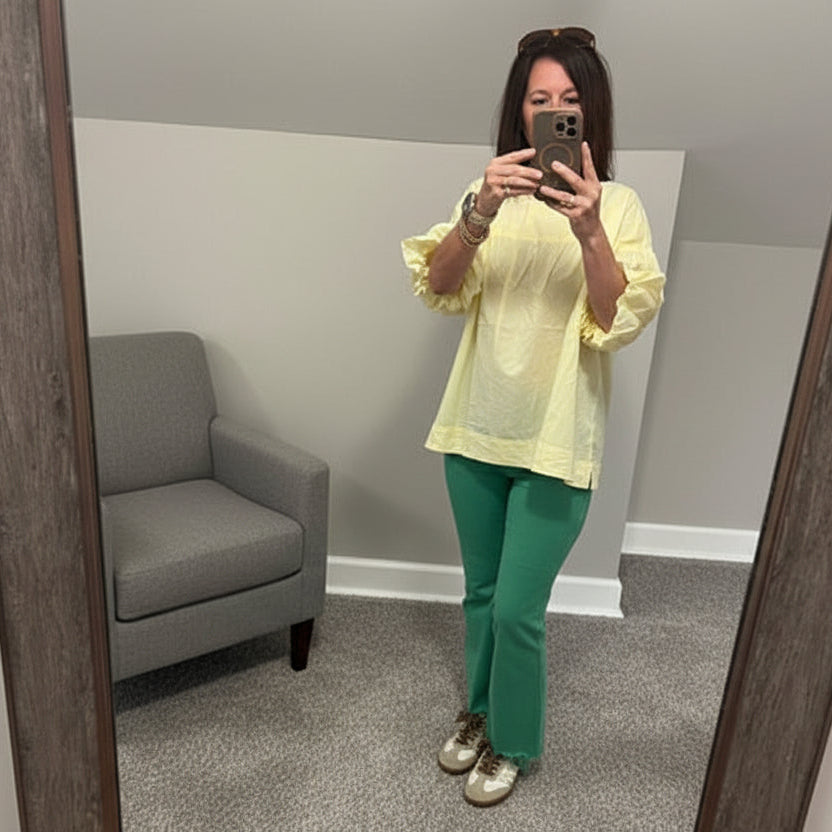 Easel Light Yellow Bubble Sleeve Top