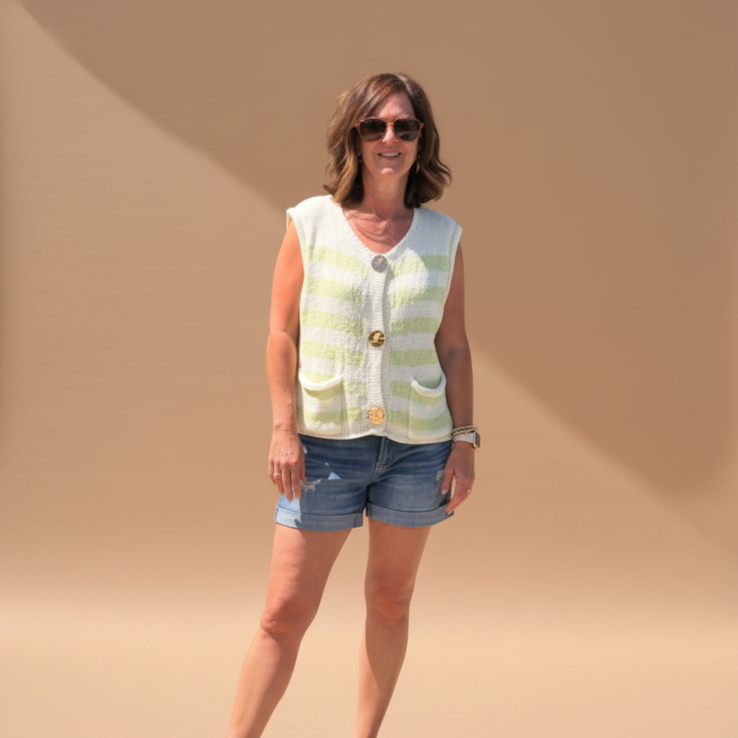 She+Sky Honeydew Gold Button Sweater