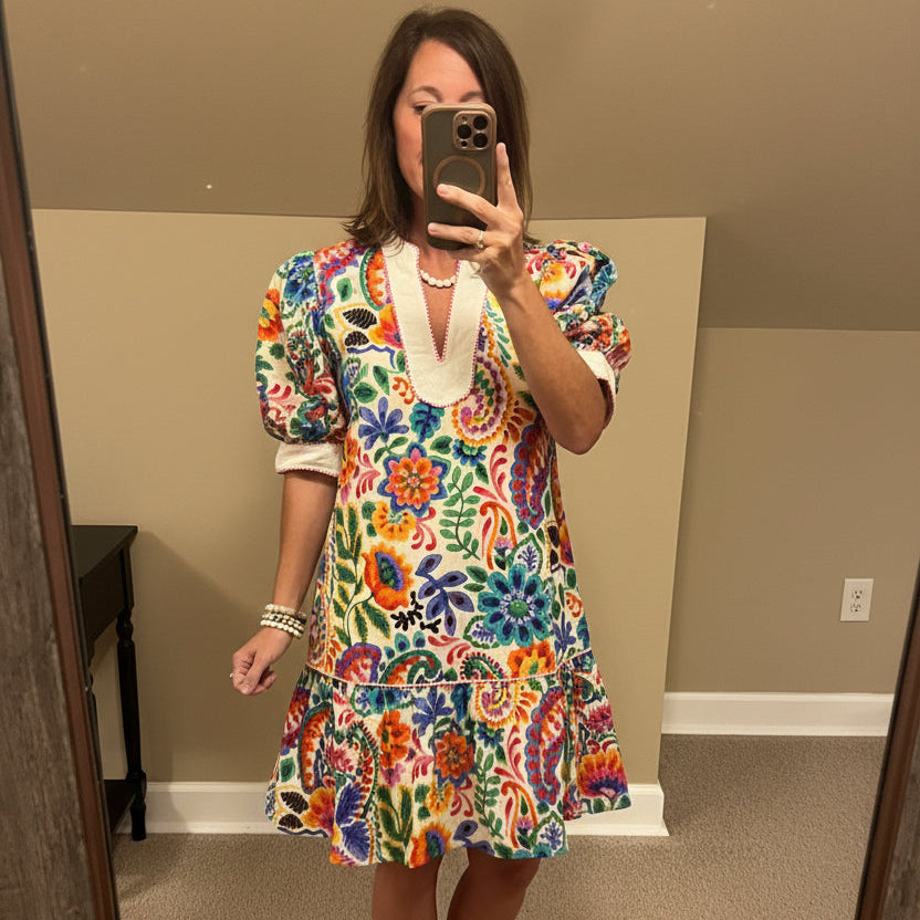 Entro Multicolored Floral Mini Dress