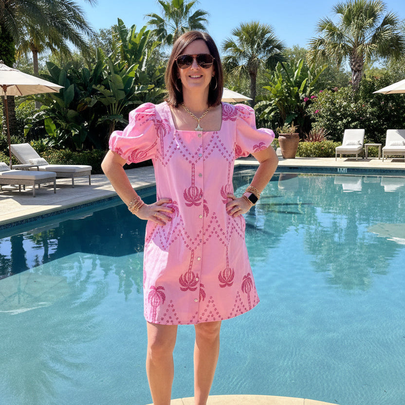 Entro Pink Palm Tree Mini Dress