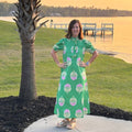 TCEC Green & Pink Ruffled Collar Maxi Dress