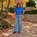 Glam Royal Blue/Brown Tie Neck Top